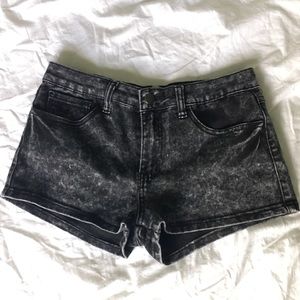 Black acid wash jean shorts
